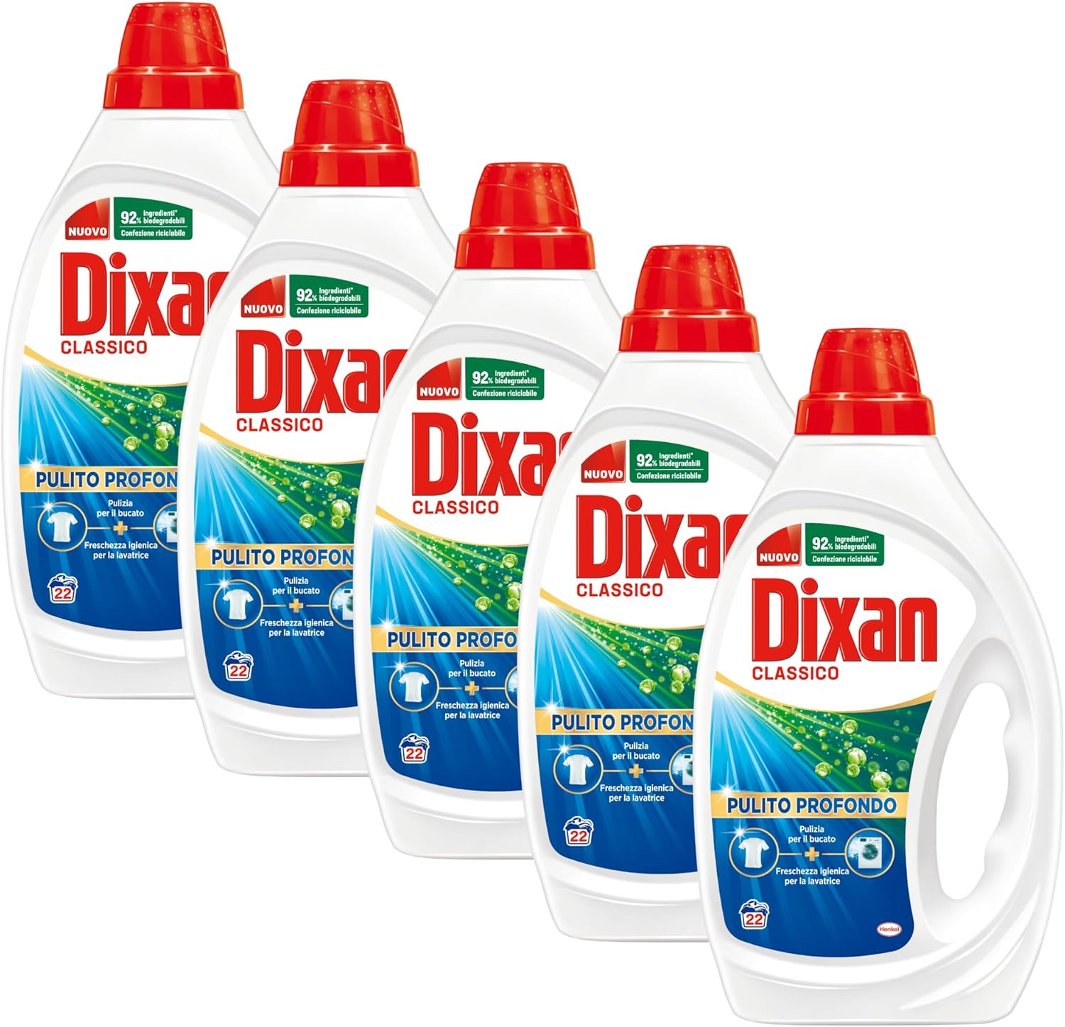 Dixan Classic Liquid Washing Machine Detergent, 5 packs of 22 washes, 110 total washes